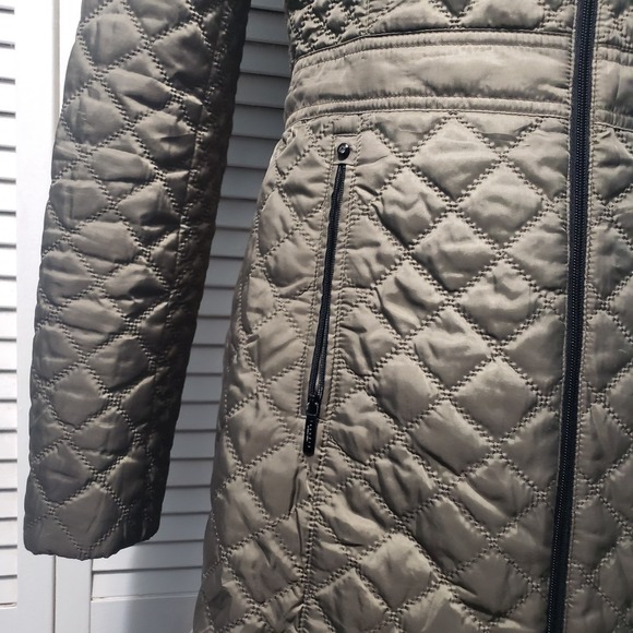 Laundry Shelli Segal Quilted Jacket Women's Small Olive Green Fill Zip Lined EUC - Picture 3 of 12
